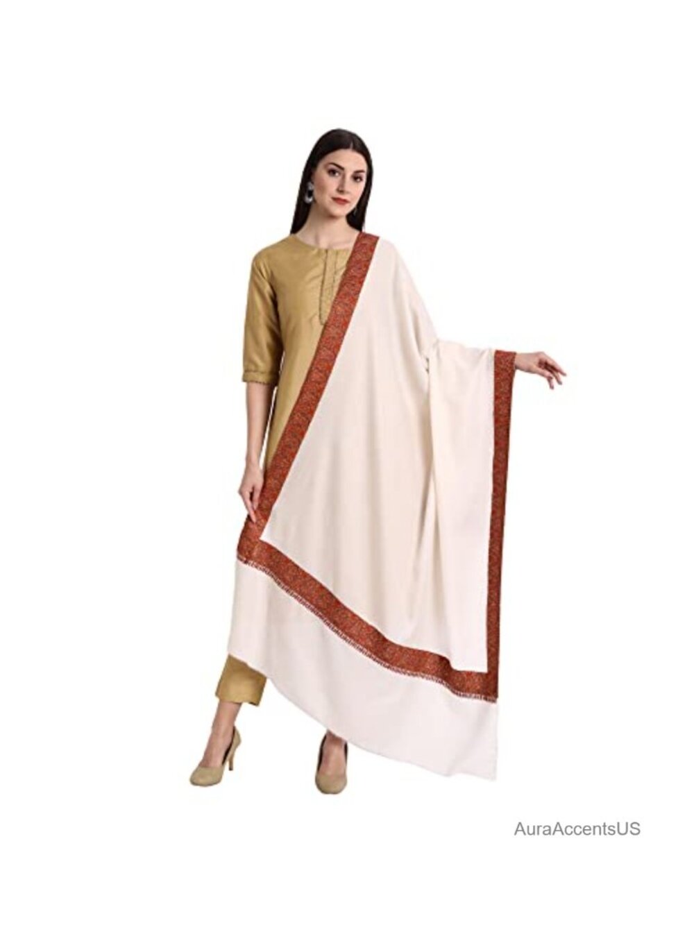 Kashmiri Sozni Embroidery Pashmina Wool Shawl Wrap